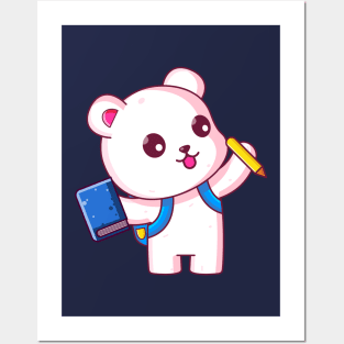 Cute polar bear go to school Posters and Art